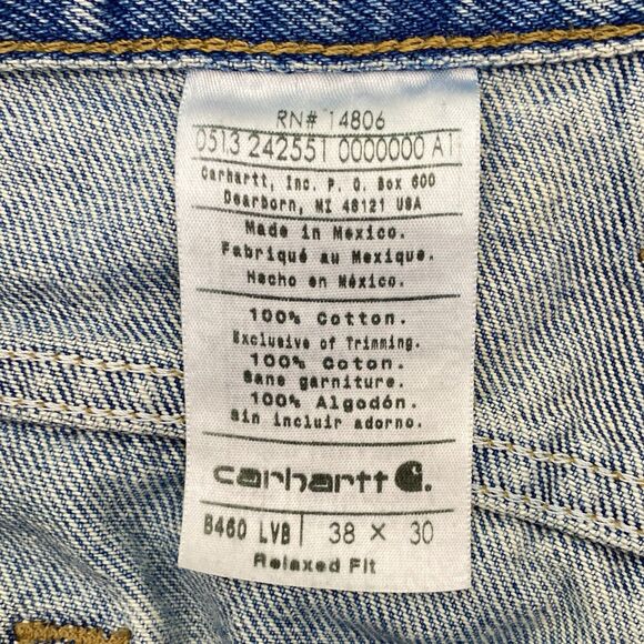Carhartt Relaxed Fit Straight Leg Jeans Mens 38x30 Blue Denim Workwear B460 LVB - Picture 4 of 8